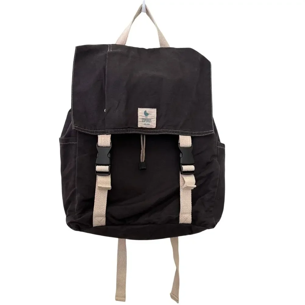 Esperos Carry Hope Brown Classic Canvas Backpack Adjustable Strap Padded Laptop